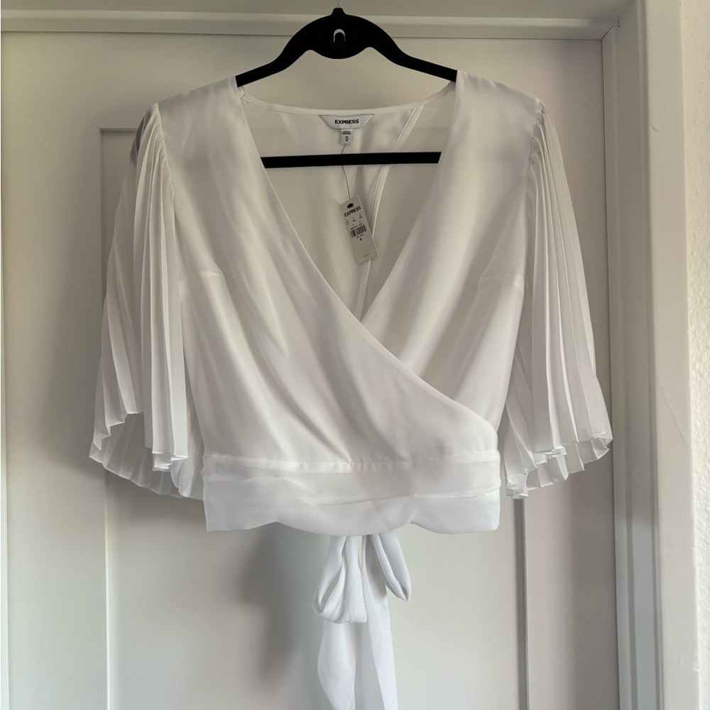 Express Womens Medium White Sheer Wrap Blouse Top Kimono Sleeve Bridal NWT